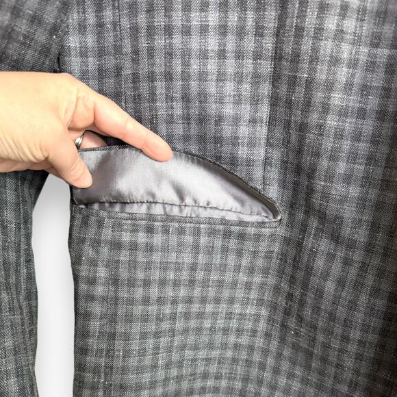 Lauren Ralph Lauren Wool Silk Blend Gray Plaid Two Button Blazer Men's Size 46L - Picture 5 of 13